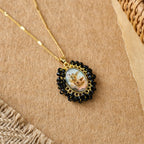 Marian Icon Beaded Oval Pendant Necklace