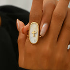 Cross Accent Glaze Double-Band Ring