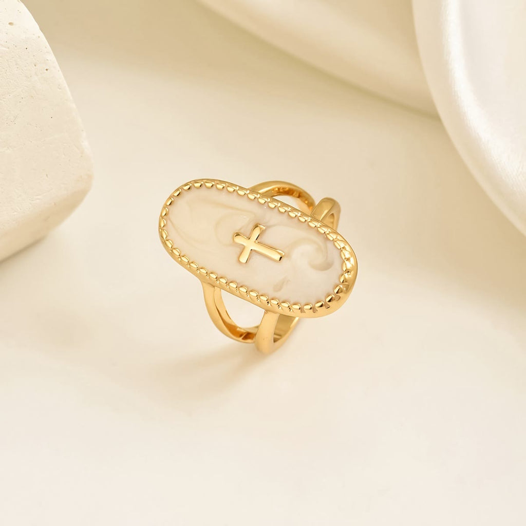 Cross Accent Glaze Double-Band Ring