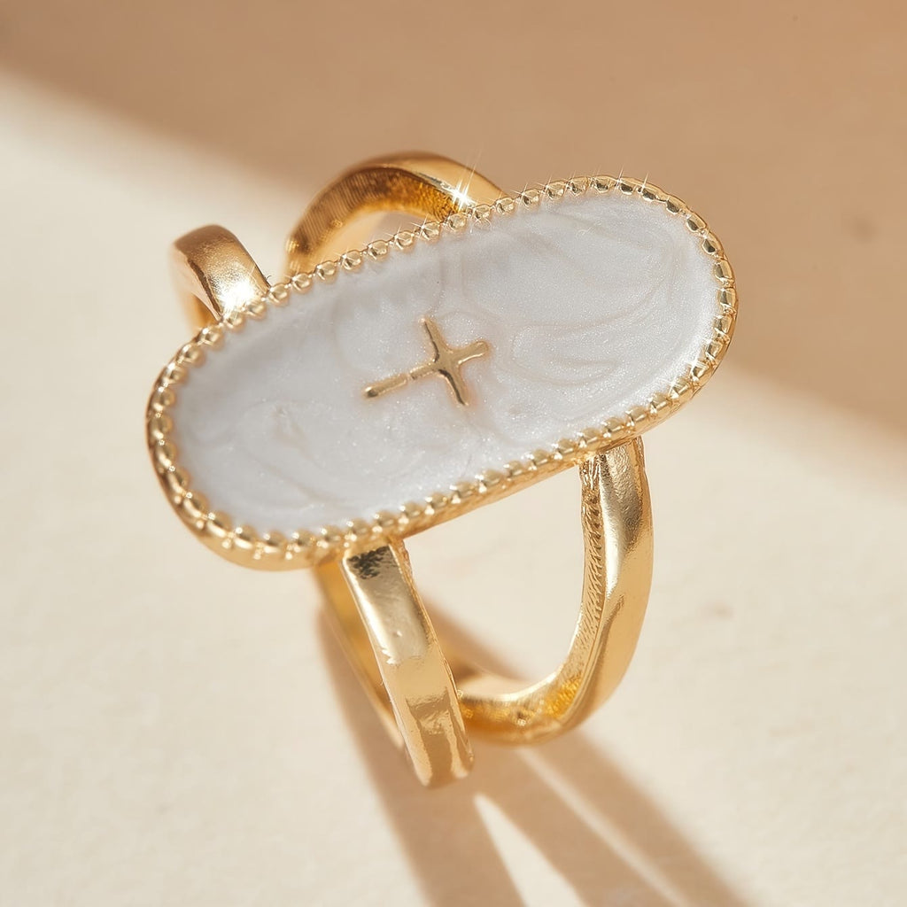 Cross Accent Glaze Double-Band Ring