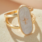 Cross Accent Glaze Double-Band Ring