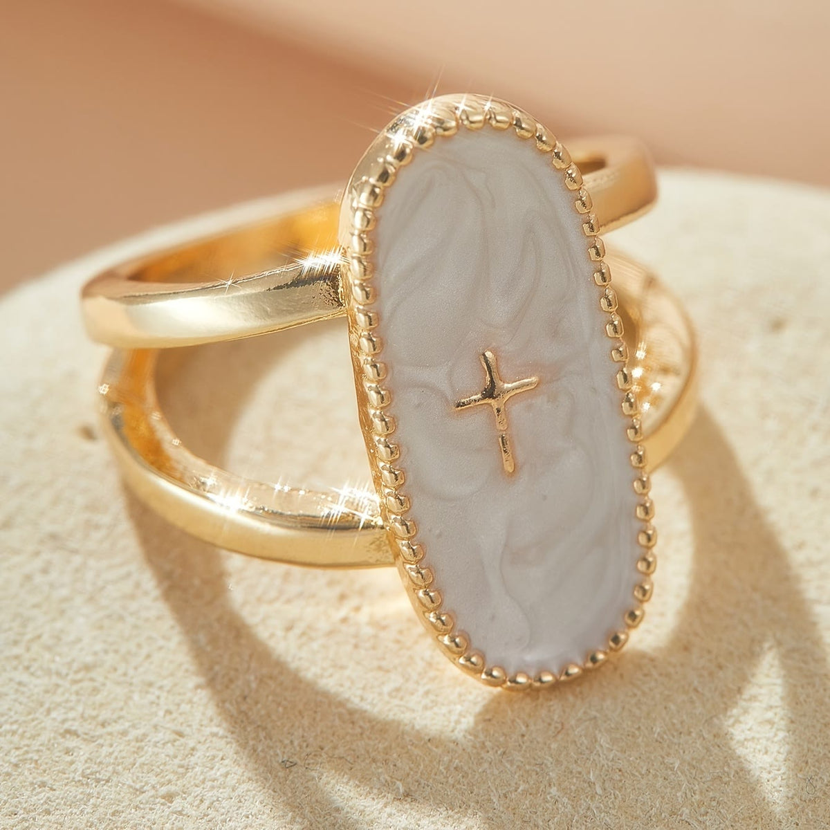 Cross Accent Glaze Double-Band Ring