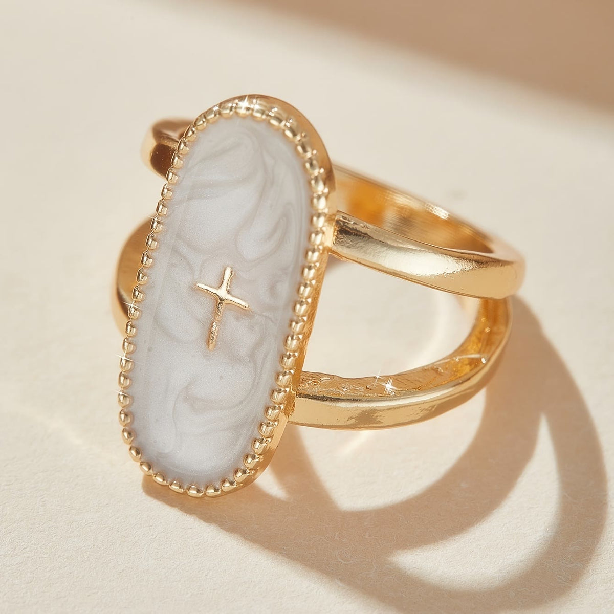 Cross Accent Glaze Double-Band Ring