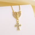 Zircon-Encrusted Our Lady & St. Benedict Cross Heart Necklace