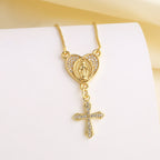 Zircon-Encrusted Our Lady & St. Benedict Cross Heart Necklace