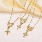 Zircon-Encrusted Our Lady & St. Benedict Cross Heart Necklace