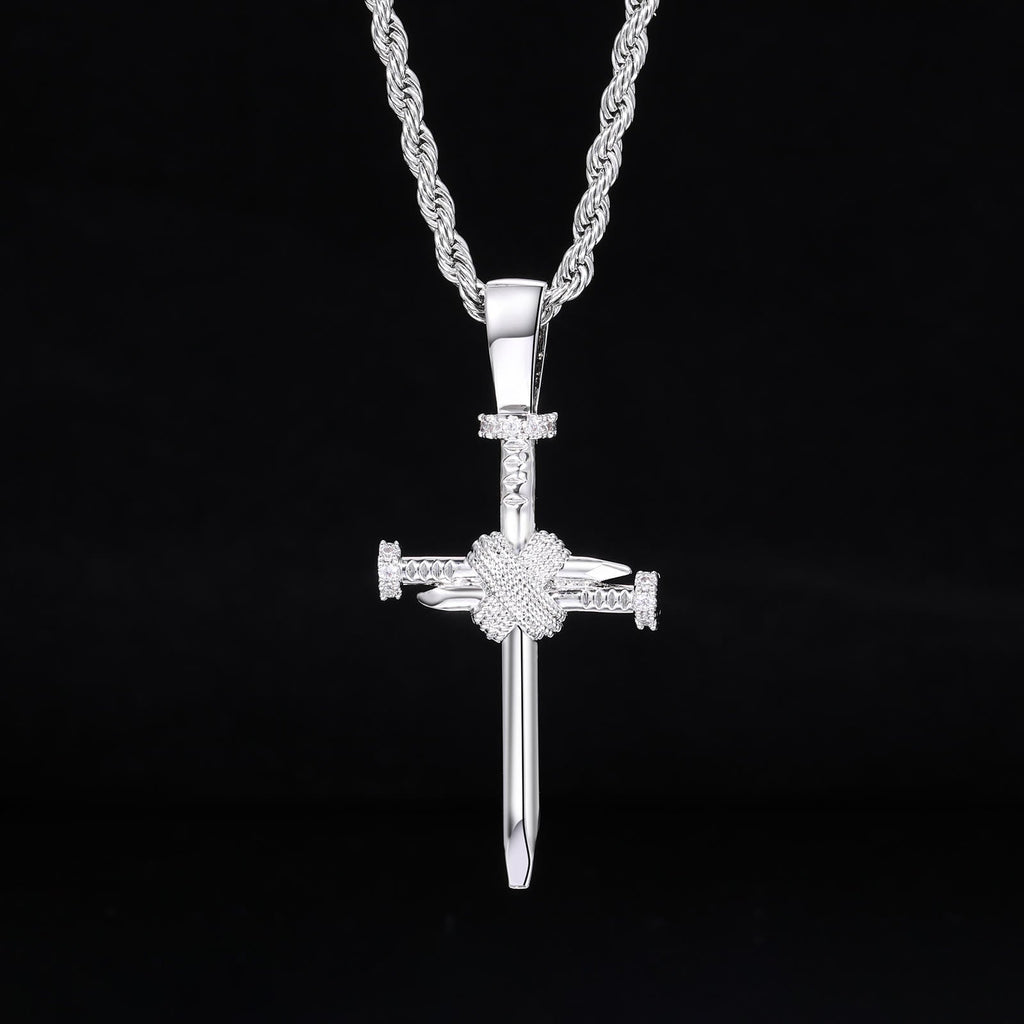 Zircon-Accented Nail Shaped Cross Pendant