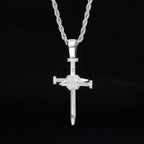 Zircon-Accented Nail Shaped Cross Pendant