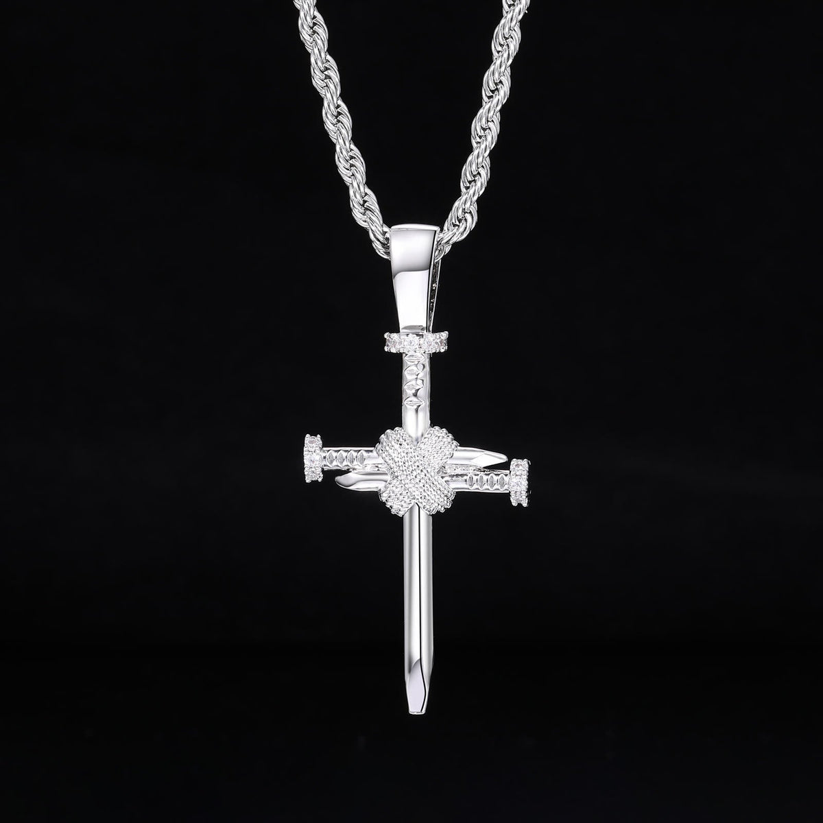 Zircon-Accented Nail Shaped Cross Pendant