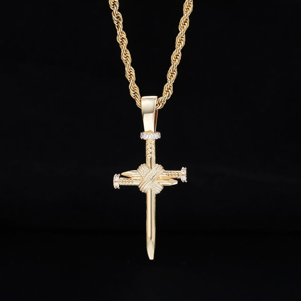 Zircon-Accented Nail Shaped Cross Pendant