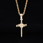 Zircon-Accented Nail Shaped Cross Pendant