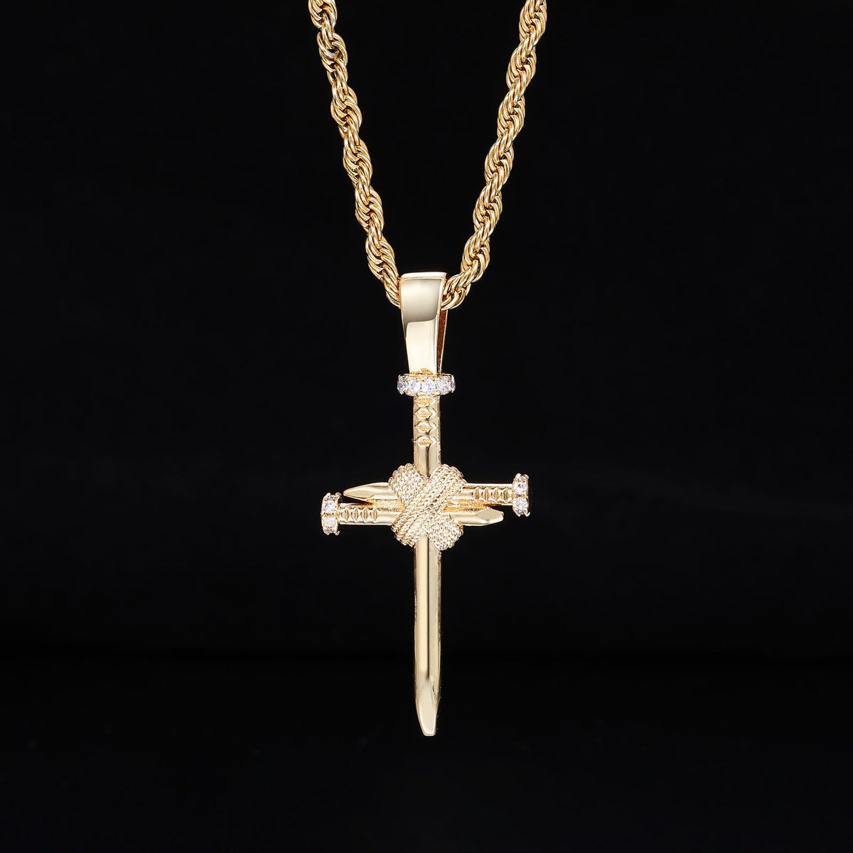 Zircon-Accented Nail Shaped Cross Pendant