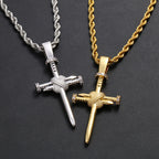 Zircon-Accented Nail Shaped Cross Pendant