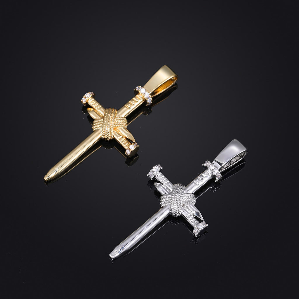 Zircon-Accented Nail Shaped Cross Pendant