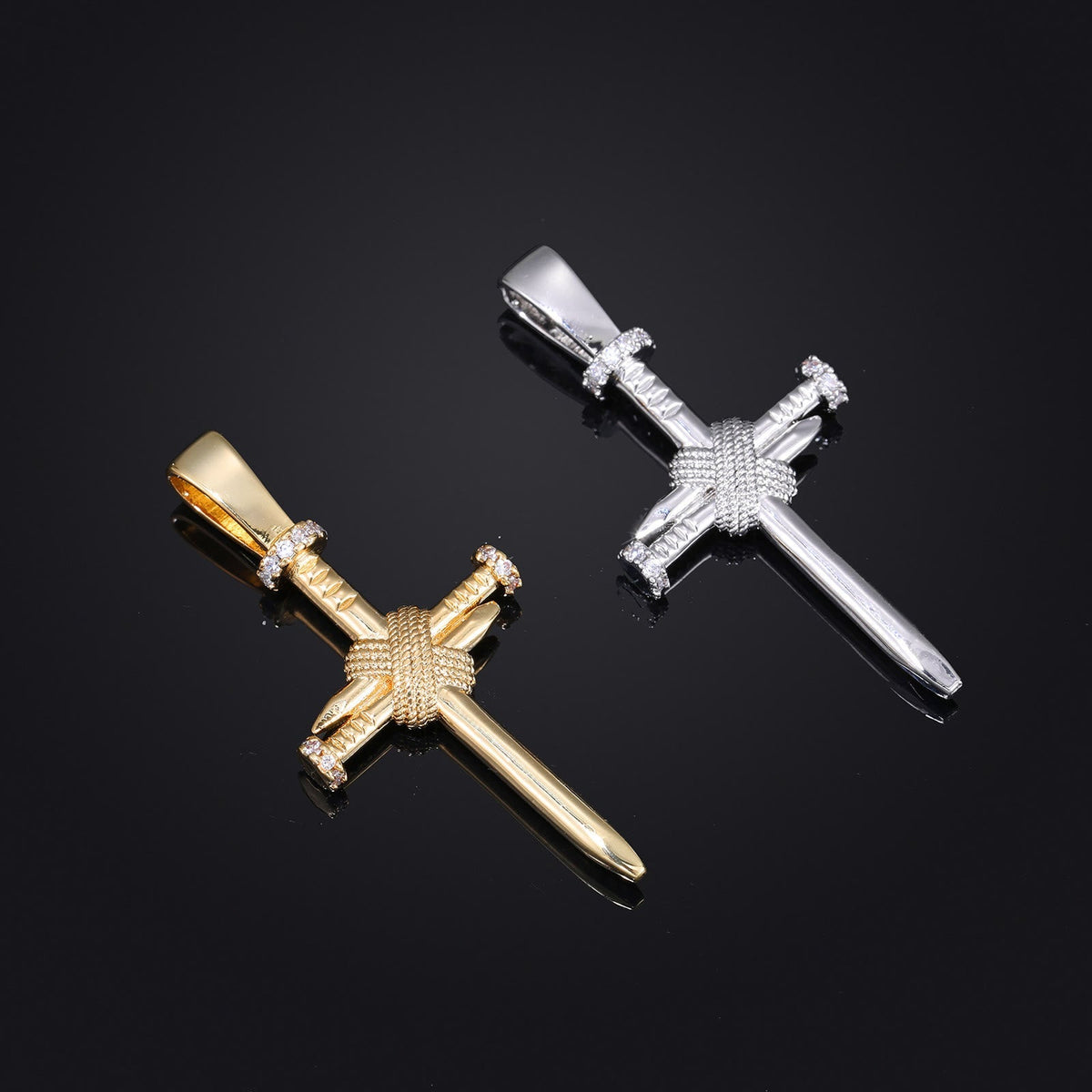 Zircon-Accented Nail Shaped Cross Pendant