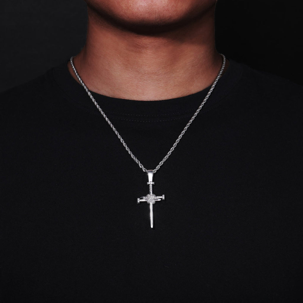 Zircon-Accented Nail Shaped Cross Pendant