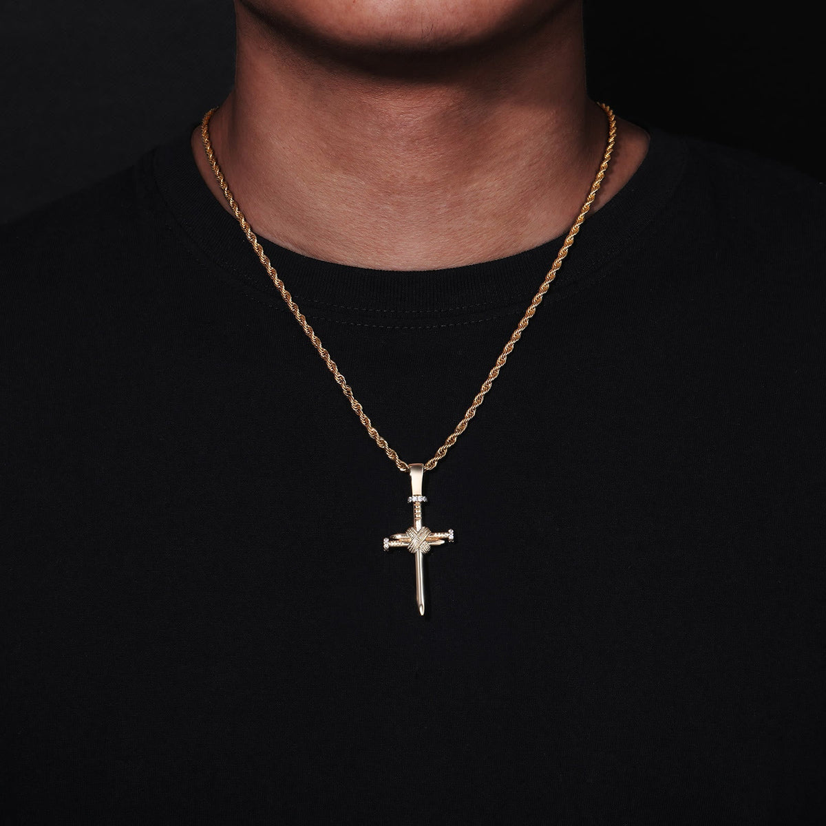 Zircon-Accented Nail Shaped Cross Pendant