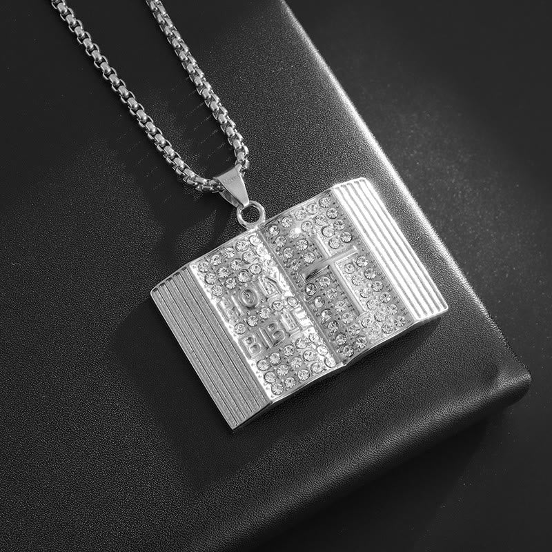 Bible-Shaped Cross Pendant Necklace