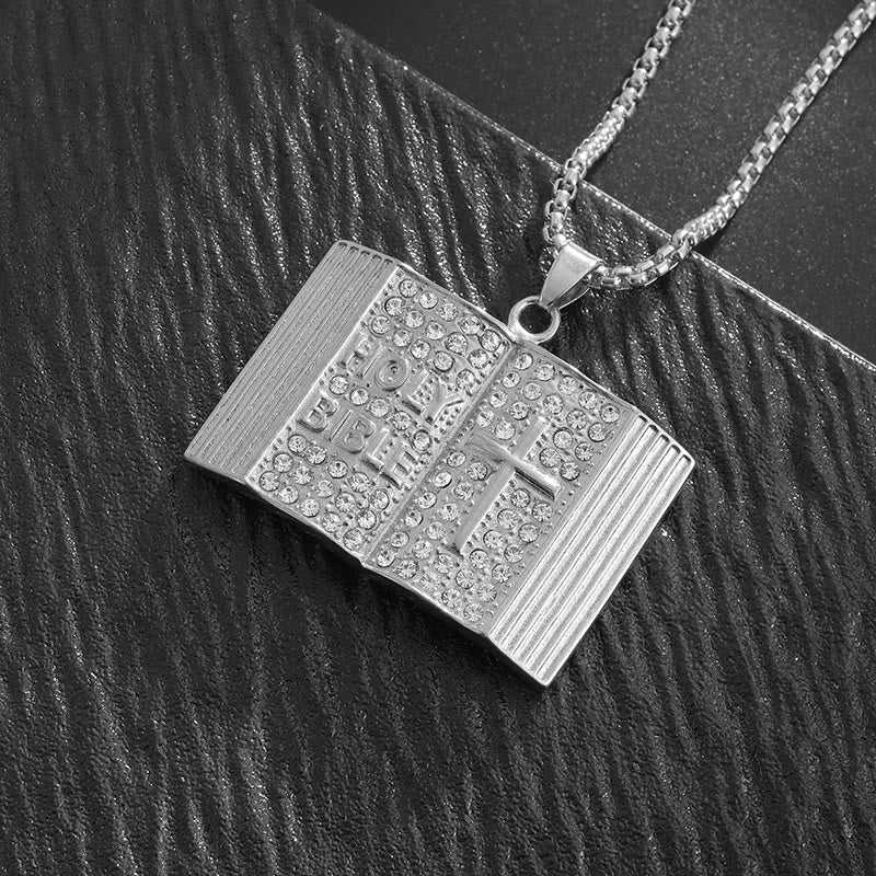 Bible-Shaped Cross Pendant Necklace