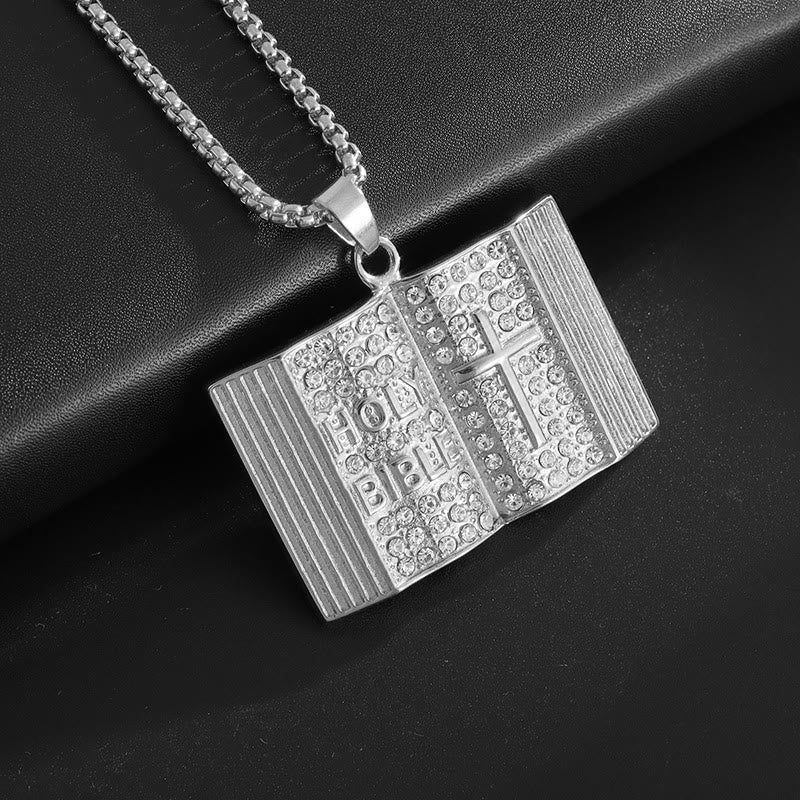 Bible-Shaped Cross Pendant Necklace