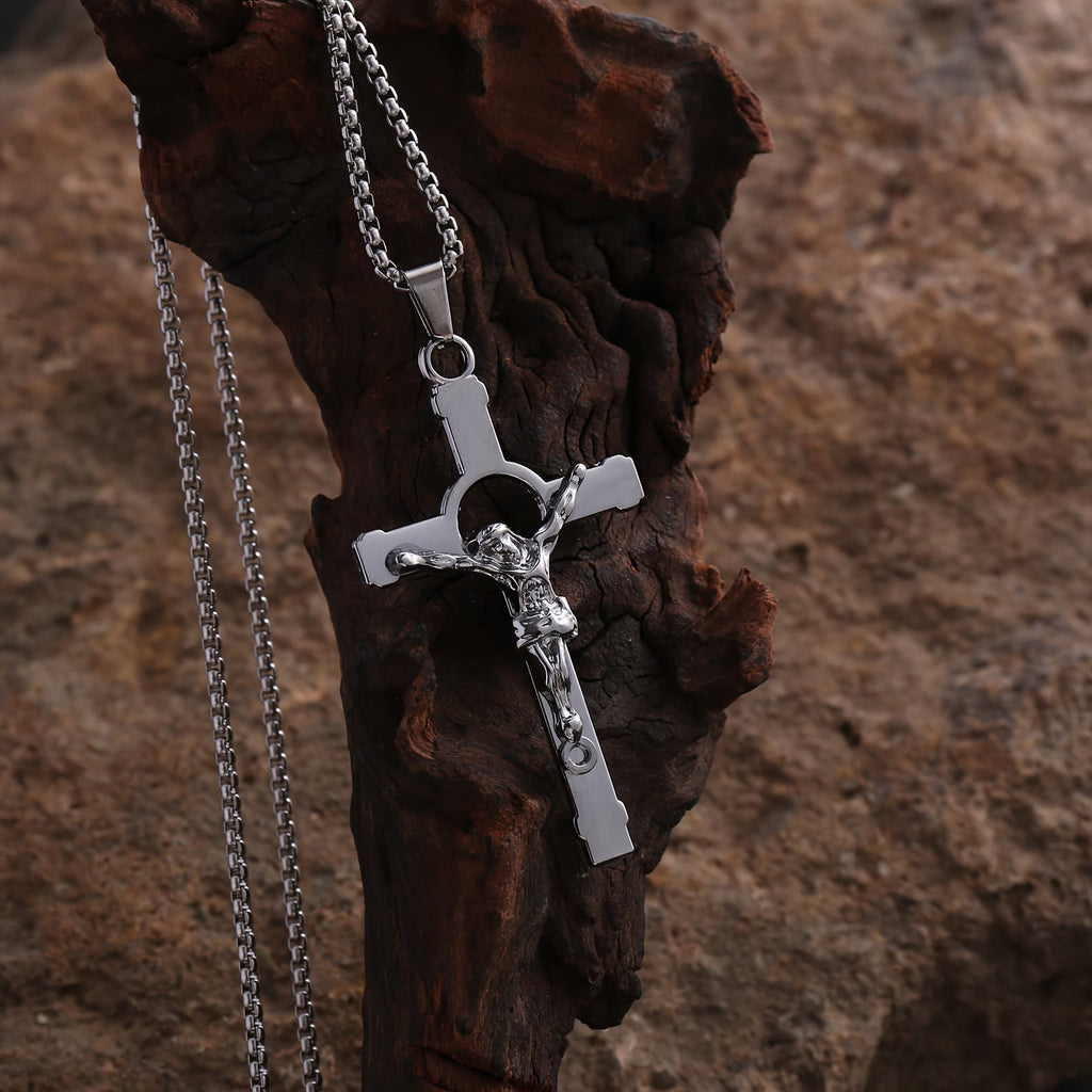 Polished Metal Crucifix Necklace