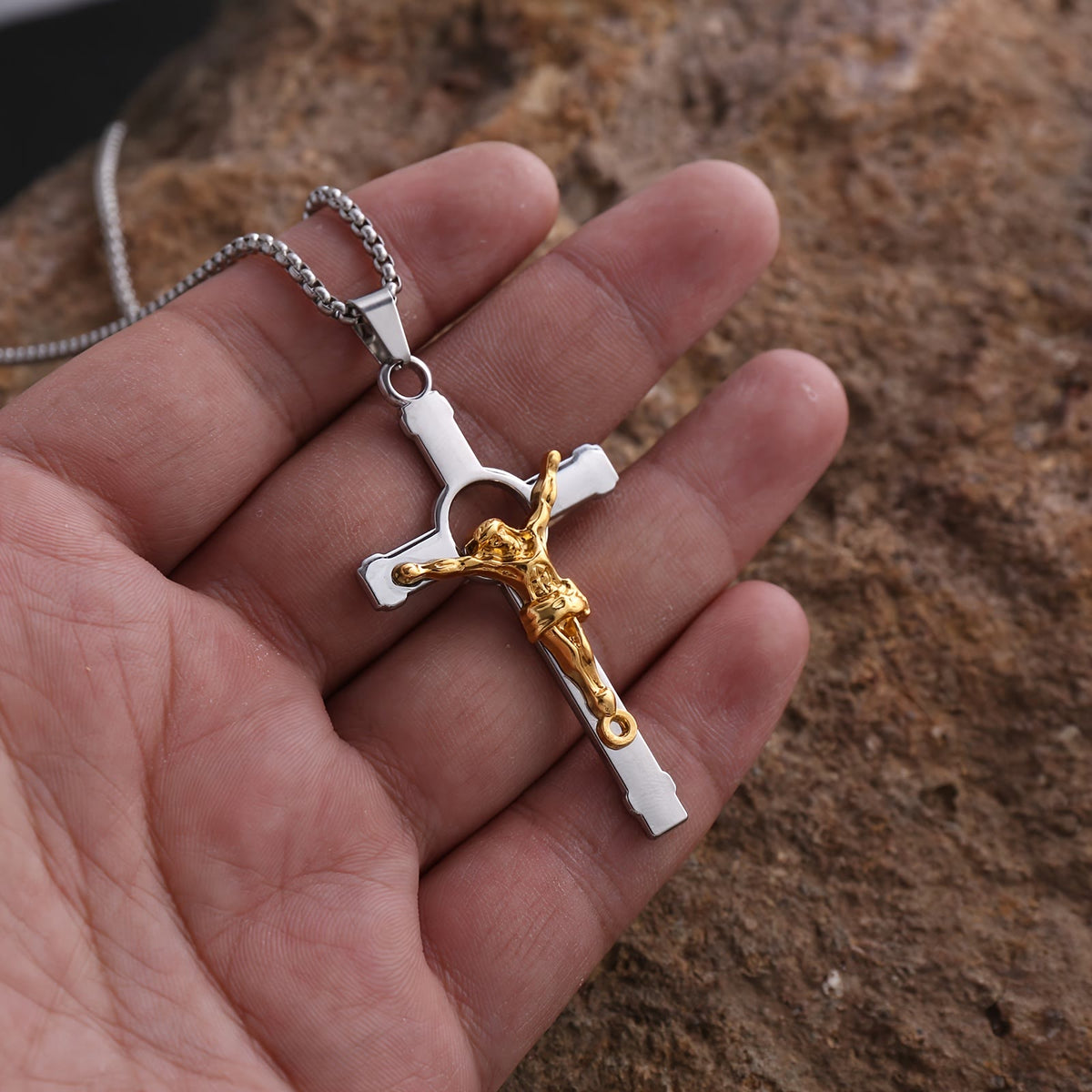 Polished Metal Crucifix Necklace