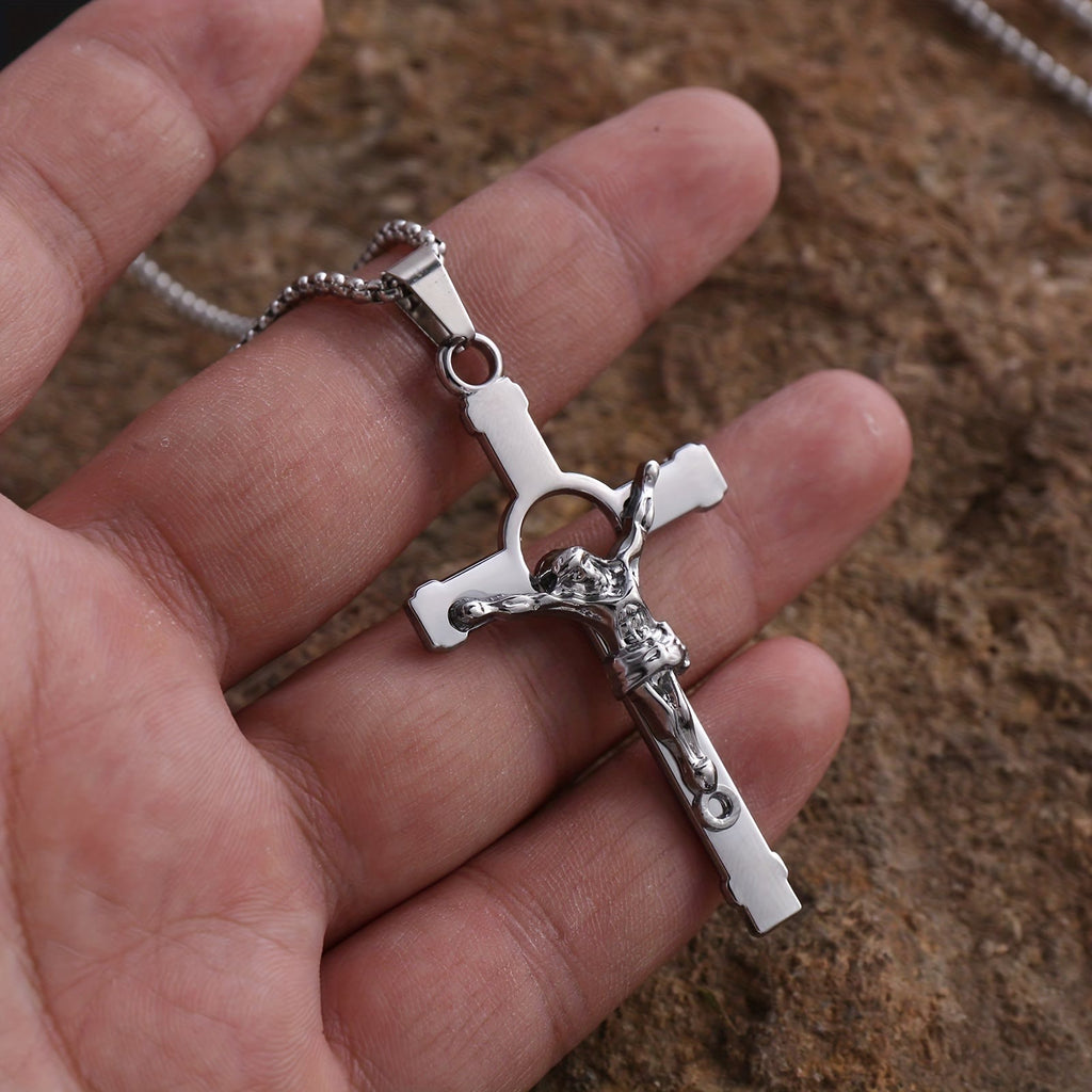 Polished Metal Crucifix Necklace