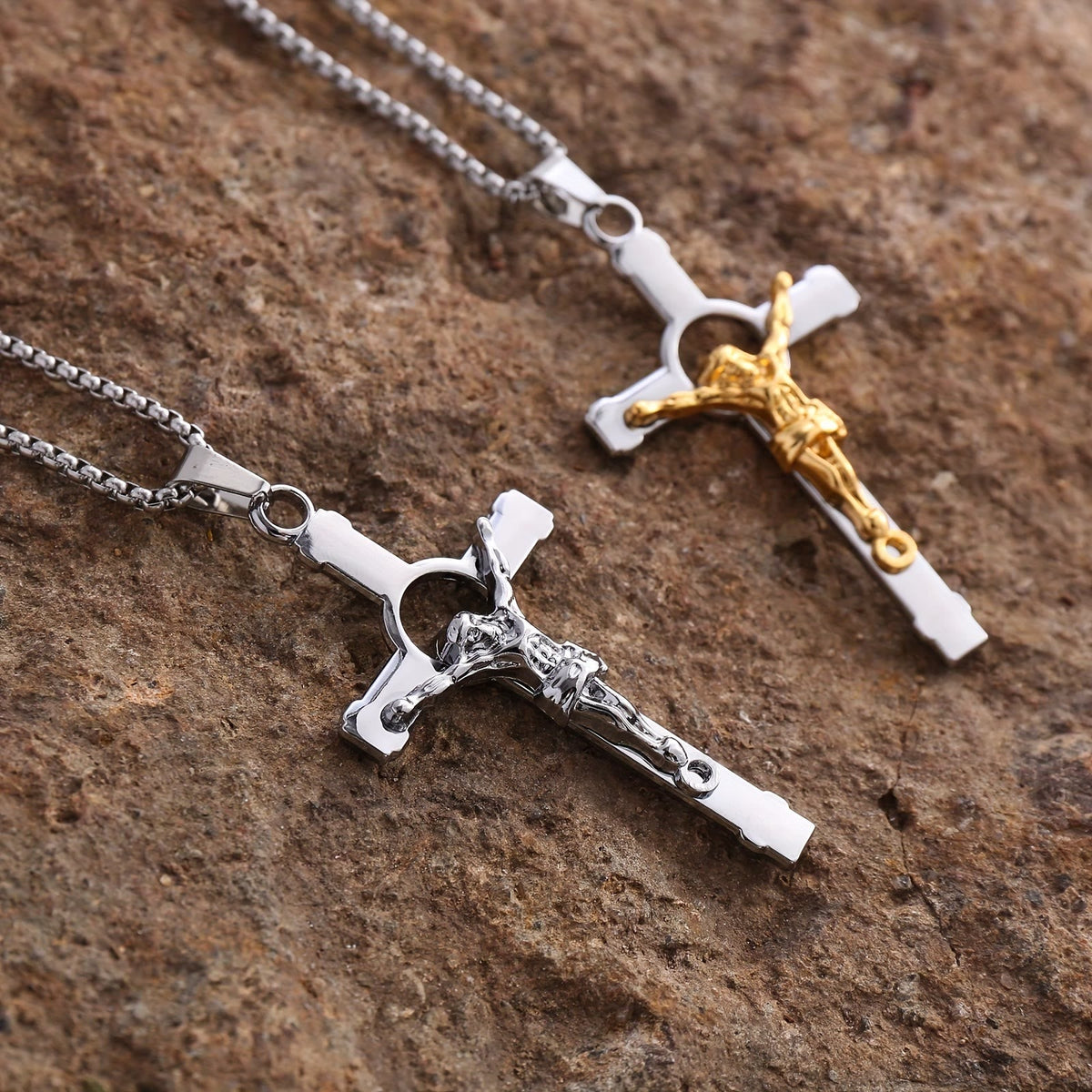 Polished Metal Crucifix Necklace