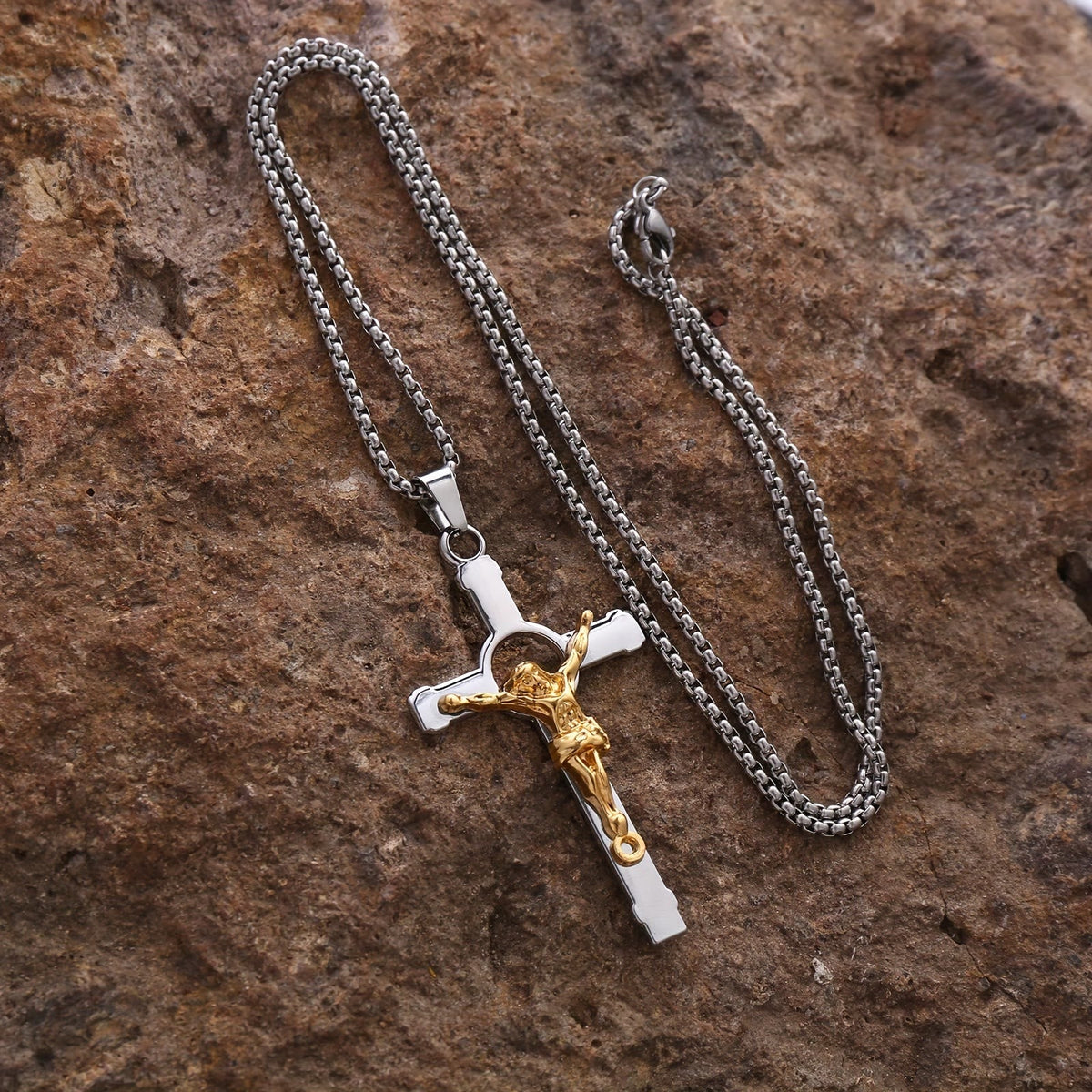 Polished Metal Crucifix Necklace