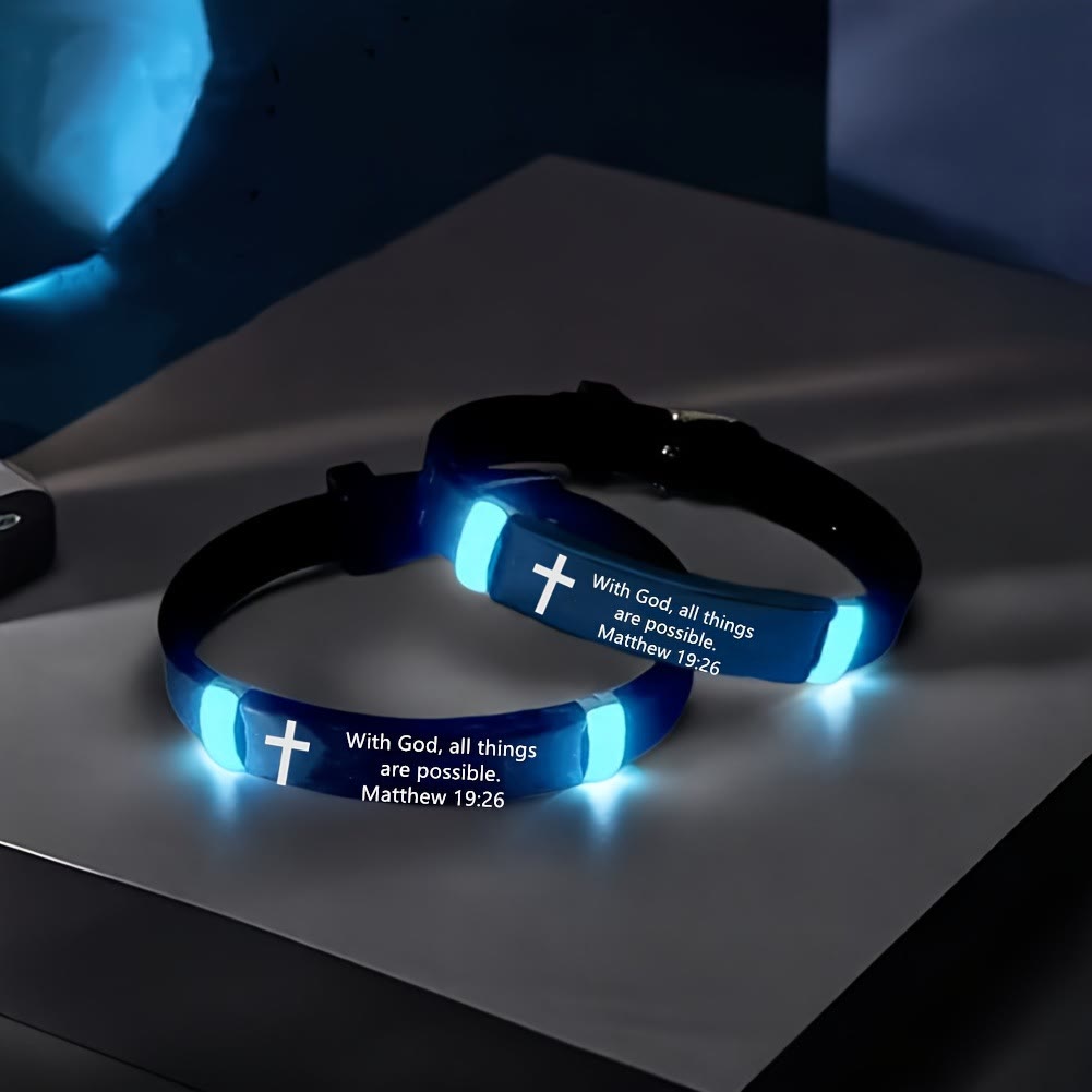 Luminous Silicon Cross Bracelet with Matthew 19:26