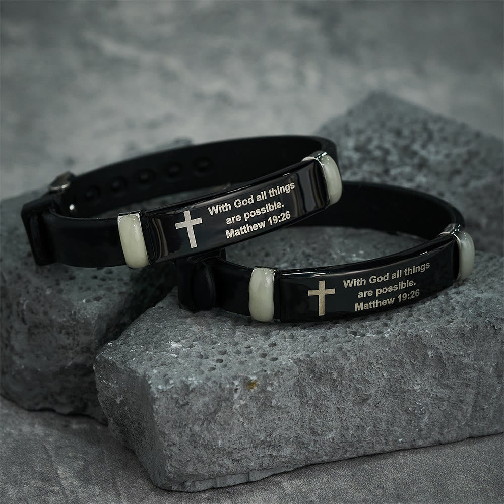 Luminous Silicon Cross Bracelet with Matthew 19:26