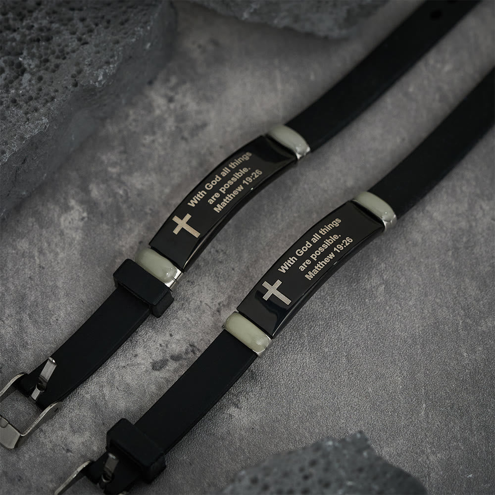 Luminous Silicon Cross Bracelet with Matthew 19:26
