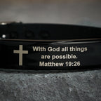 Luminous Silicon Cross Bracelet with Matthew 19:26