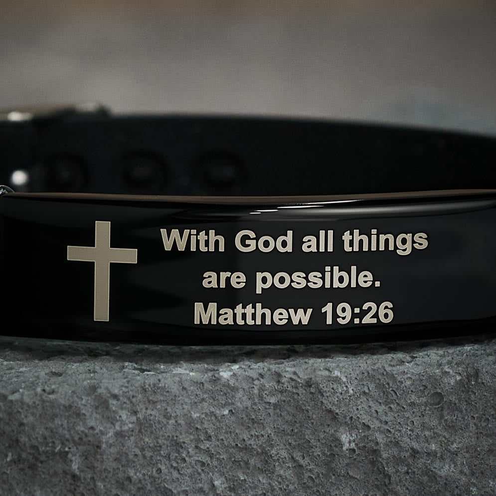 Luminous Silicon Cross Bracelet with Matthew 19:26