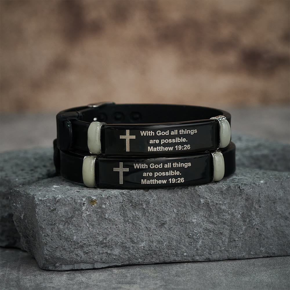 Luminous Silicon Cross Bracelet with Matthew 19:26