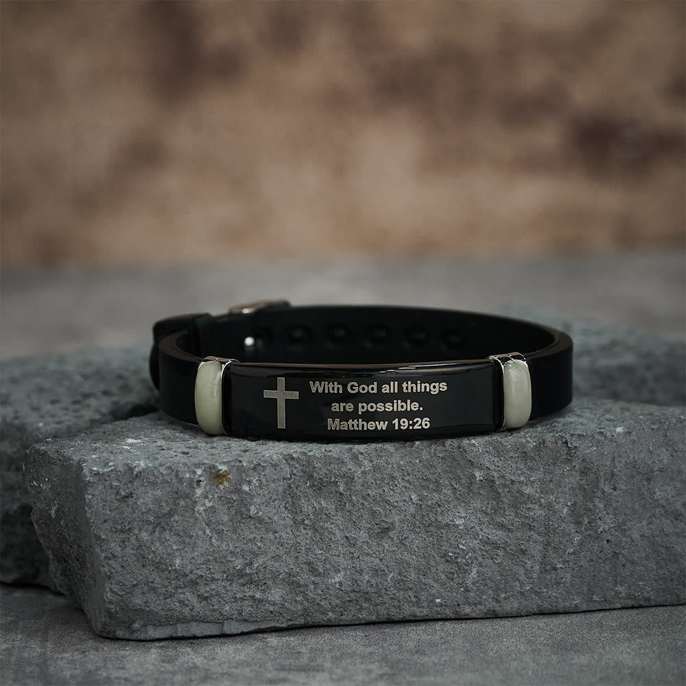 Luminous Silicon Cross Bracelet with Matthew 19:26