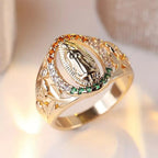 Zircon-Encrusted Our Lady Ring with Floral Design