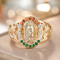Zircon-Encrusted Our Lady Ring with Floral Design