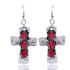 Textured Three-Cross Earrings with Stone Inlays