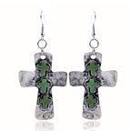 Textured Three-Cross Earrings with Stone Inlays