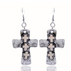 Textured Three-Cross Earrings with Stone Inlays