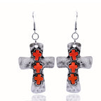 Textured Three-Cross Earrings with Stone Inlays