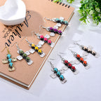 Textured Three-Cross Earrings with Stone Inlays