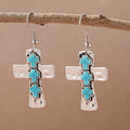 Textured Three-Cross Earrings with Stone Inlays