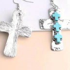 Textured Three-Cross Earrings with Stone Inlays