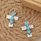 Textured Three-Cross Earrings with Stone Inlays
