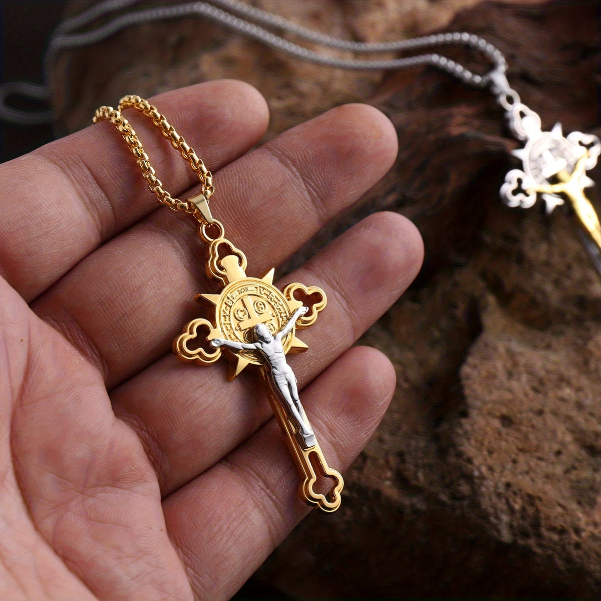 Openwork Crucifix Pendant Necklace