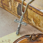 Blue/Silver Detailed Sculpted Crucifix Necklace