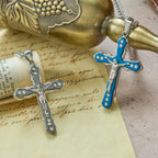 Blue/Silver Detailed Sculpted Crucifix Necklace