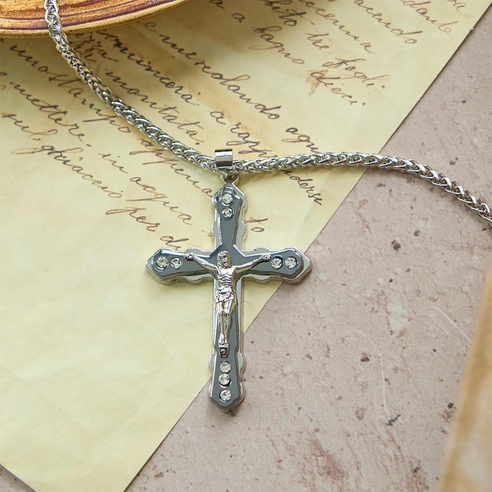Blue/Silver Detailed Sculpted Crucifix Necklace